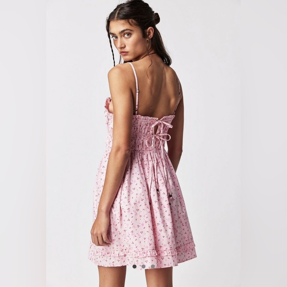 Free People Blush Pink Floral Smocked Mini Dress